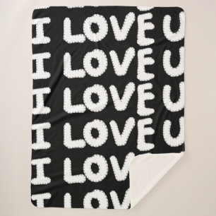 I love you on black background sherpa blanket