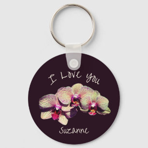 I Love You Orchid Flower Trio Personalised Key Ring