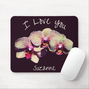 I Love You Orchid Flower Trio Personalised Mouse Pad