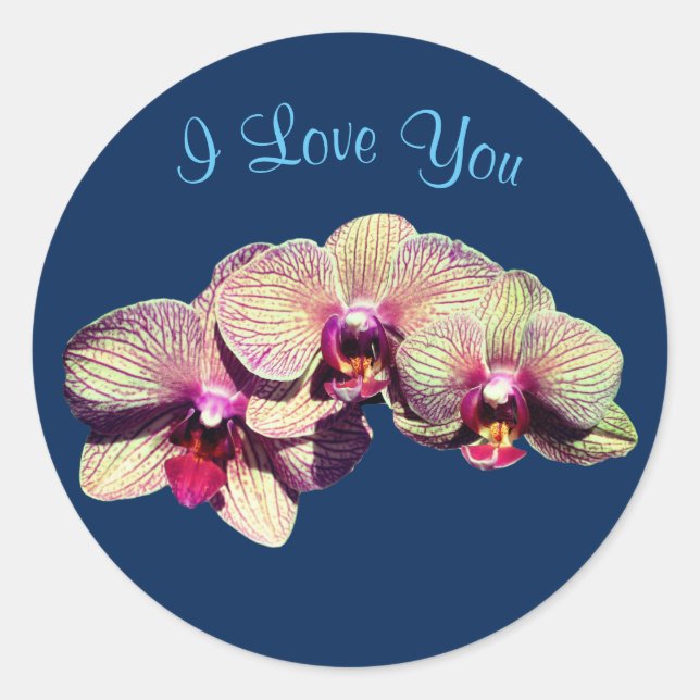 I Love You Orchid Trio Floral Classic Round Sticker (Front)