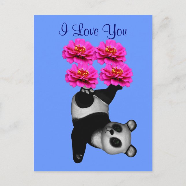 I Love You Panda Bear Flower Photo Postcard (Front)