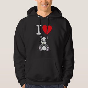 I Love You Panda Bear Valentines Day Red Heart Hoodie