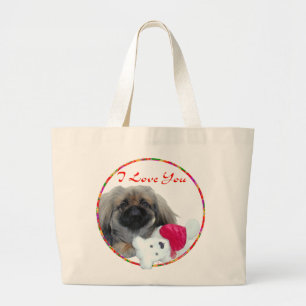 I Love You Pekingese Pup Large Tote Bag