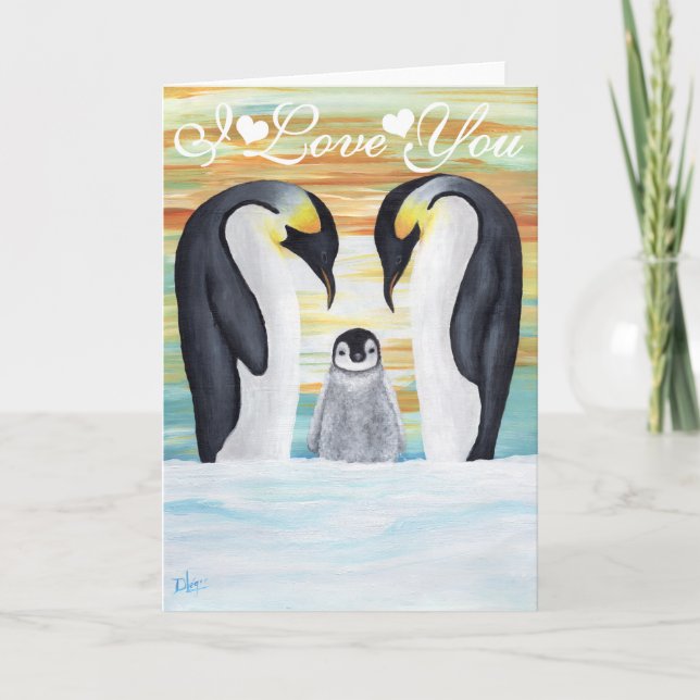 I Love You Penguin Family with Baby Penguin Card (Front)