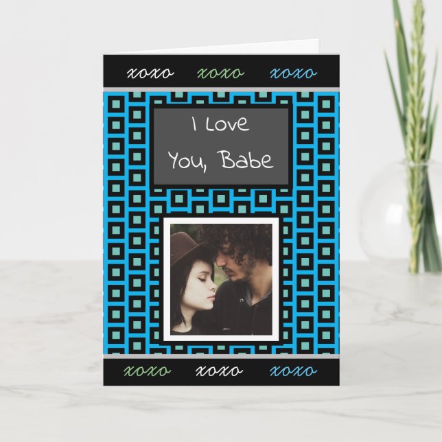 'I Love You" Photo Blue, Teal, Black Masculine Card (Front)