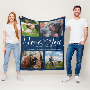 I love you Photo collage Anniversary Valentine Fle Fleece Blanket