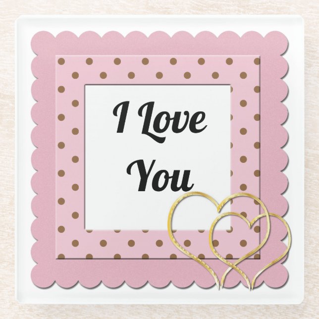 I Love You Pink Dots With Hearts Cute Coaster (Front)