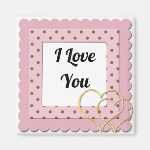 I Love You Pink Dots With Hearts Frame Cute Magnet