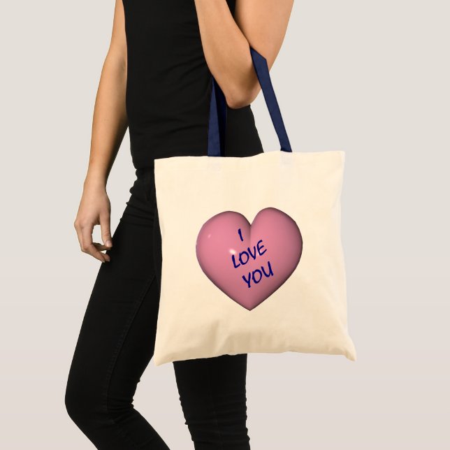 I Love You Pink Heart Tote Bag (Front (Product))