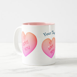 I Love You Pink Hearts Personalized Two-Tone Coffee Mug