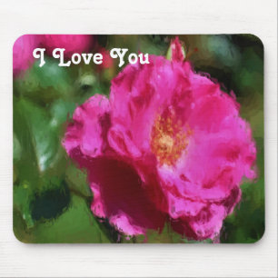 I Love You Pink Rose Mouse Pad