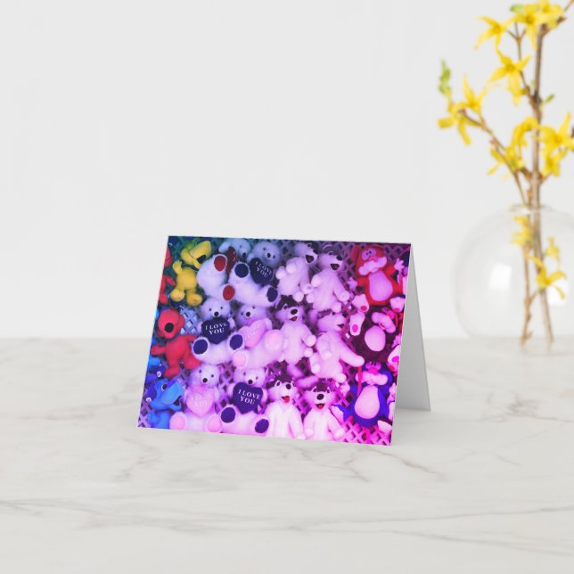 I Love You Plush Bear Blank Note Card (Yellow Flower)