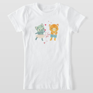 I Love You Postcard with Cats Cute Romantic Cat T-Shirt