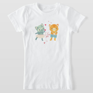 I Love You Postcard with Cats | Cute Romantic Cat T-Shirt