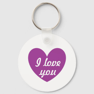 "I love you" Purple heart on white Key Ring