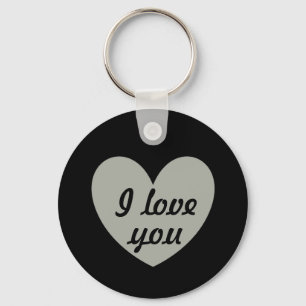 "I love you" Pussywillow Grey heart on black Key Ring