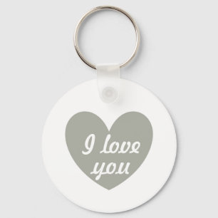 "I love you" Pussywillow Grey heart on white Key Ring