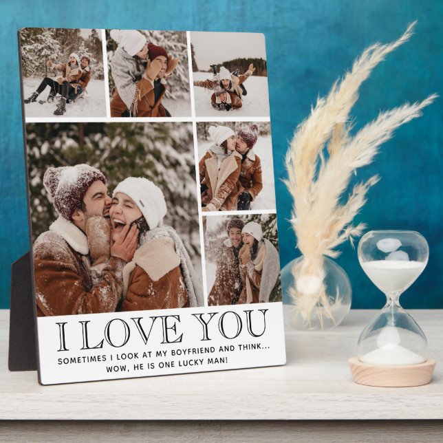 "I LOVE YOU" & Quote Modern 6 Photo Collage Plaque (Side)
