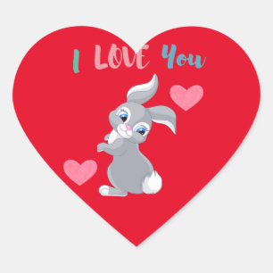 I Love You Rabbit Red Pink Heart Cute Cool Heart Sticker
