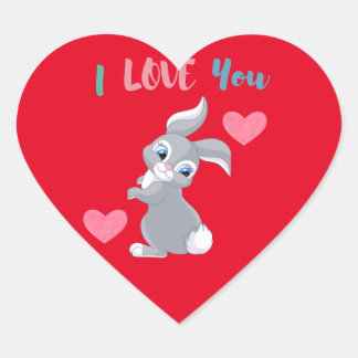 I Love You Rabbit Red Pink Heart Cute Cool Sticker