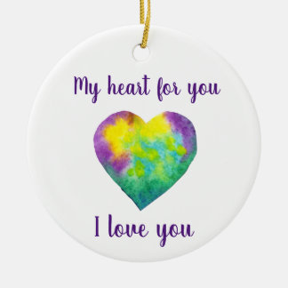I love you rainbow heart Valentine's Day Ceramic Tree Decoration