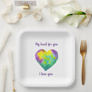 I love you rainbow heart Valentine's Day Paper Plate