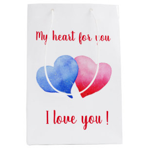 I love you red and blue heart Valentine's Day Medium Gift Bag