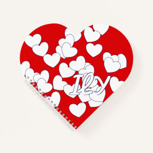 I Love You - Red And White Hearts Spiral Notebook