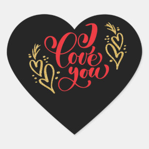 I Love You Red Gold Glitter Stickers