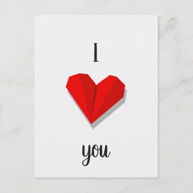 I Love You Red Heart Origami Vector Illustration Postcard (Front)