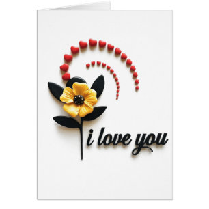 I love You Red heart yellow flower Blank Inside