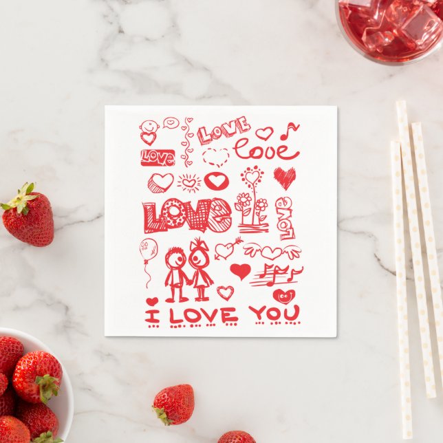 I love You, Red Hearts Napkin (Insitu)