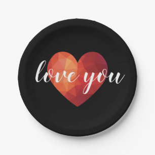 I love you red mosaic heart, love art paper plate