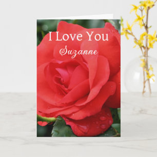 I Love You Red Rose Flower Personalised  Card