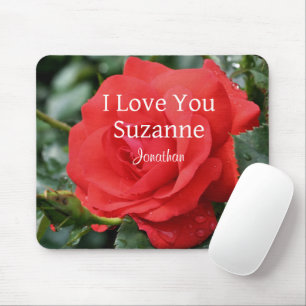 I Love You Red Rose Personalised Mouse Pad