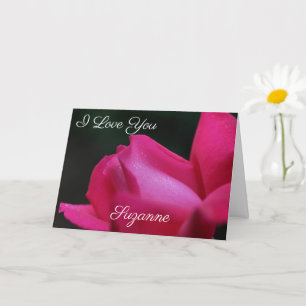 I Love You Red Rosebud Flower Personalised  Card