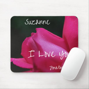 I Love You Red Rosebud Personalised Mouse Pad