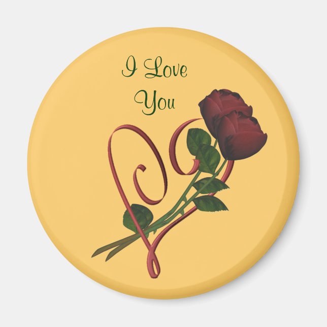 I Love You Red Roses Heart Flower Magnet (Front)