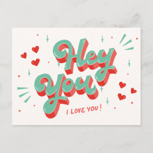 I Love You retro lettering post card
