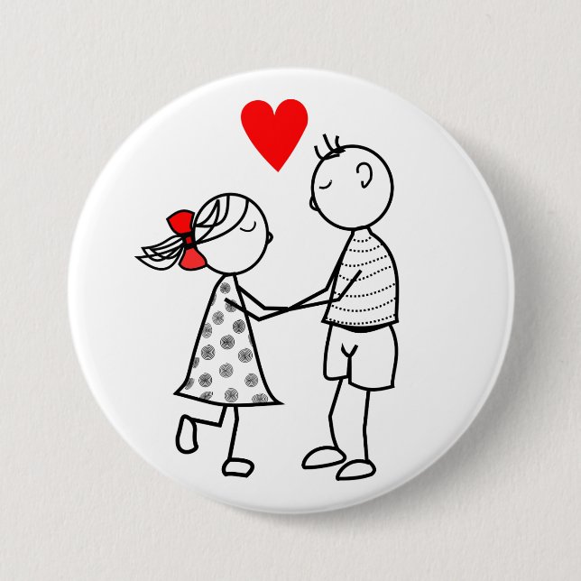 I Love You - Romantic Cute Couple - Painting 7.5 Cm Round Badge (Front)