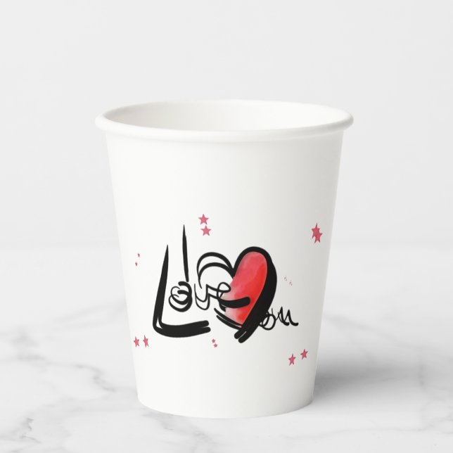 I Love You Romantic Heart Art Paper Cups (Front)