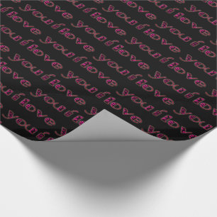 I Love You Romantic Pink Lipstick Kiss Typography Wrapping Paper