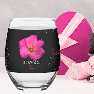 I Love You - Rose -Valentines Personalized Trendy  Stemless Wine Glass