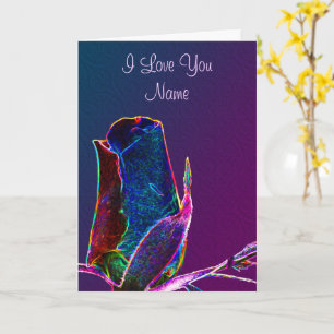 I Love You Rosebud Flower Personalised Card