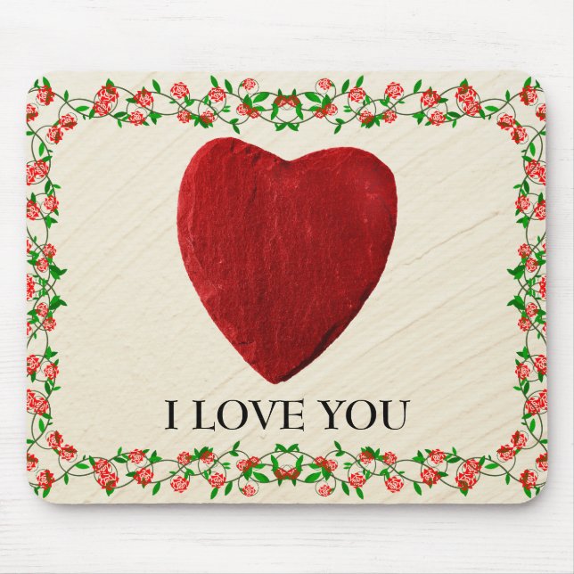 I Love You Rosenrahmen mit Herz Mouse Pad (Front)