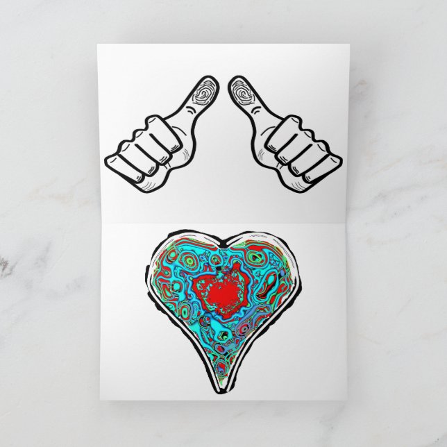 I Love You said w/ hand gestures & colourful heart Holiday Card (Inside)