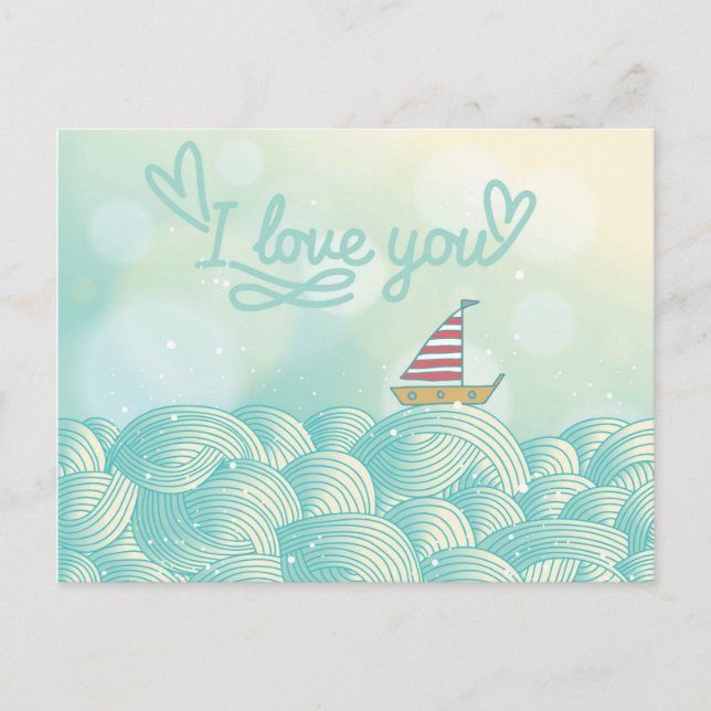 I Love You Sailboat Postcard (Front)