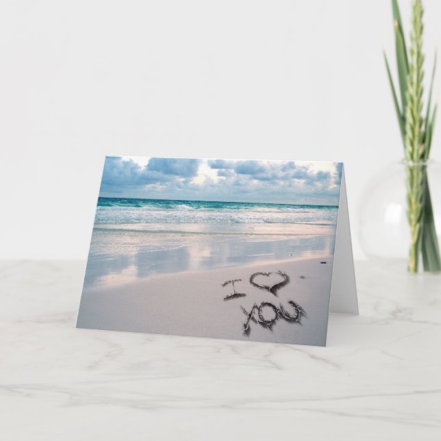I Love You, Sand Writing on the Beach Card (Front)