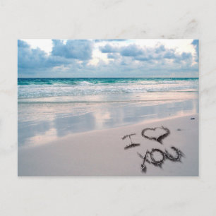 I Love You, Sand Writing on the Beach Postcard