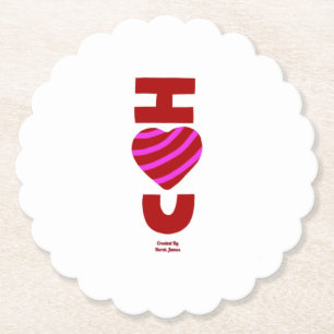I Love You Scalloped Round Paper Coaster